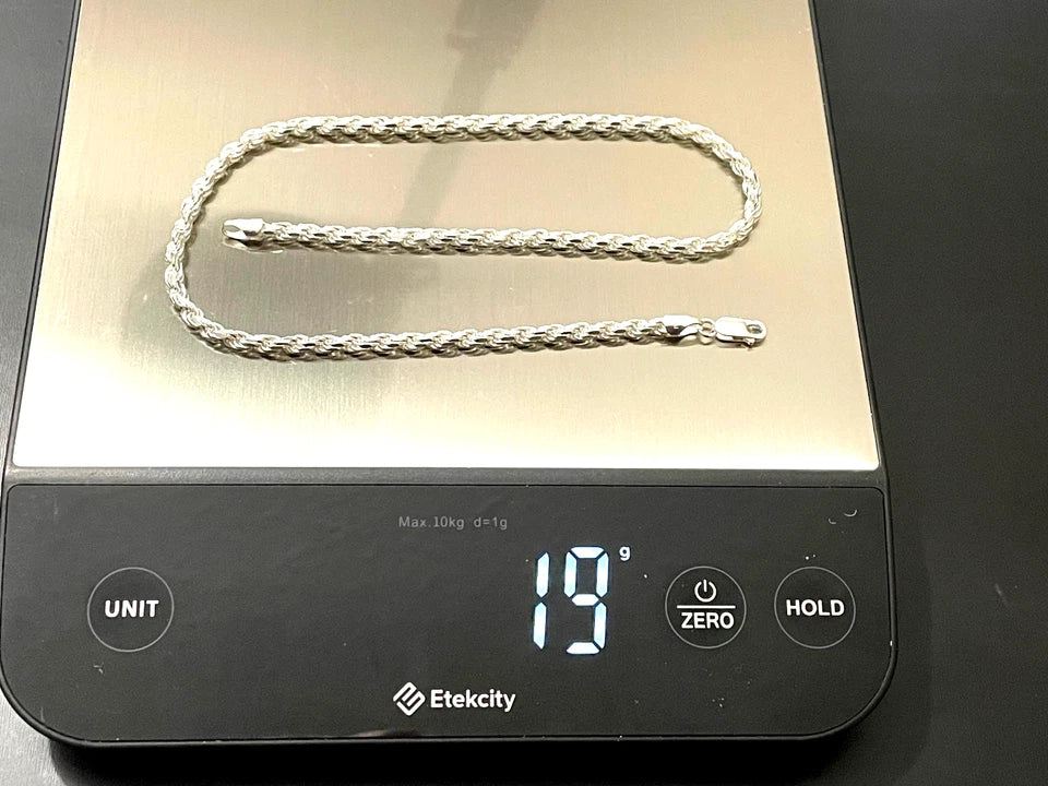 4MM ( Retail Price $475 ) Solid 925 Sterling Silver Diamond Cut Rope Link Chain